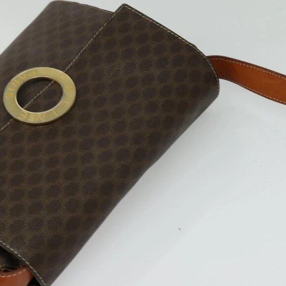 CELINE Macadam Canvas Circle Shoulder Bag PVC Leather Brown Gold Auth MX459 - Picture 7 of 16
